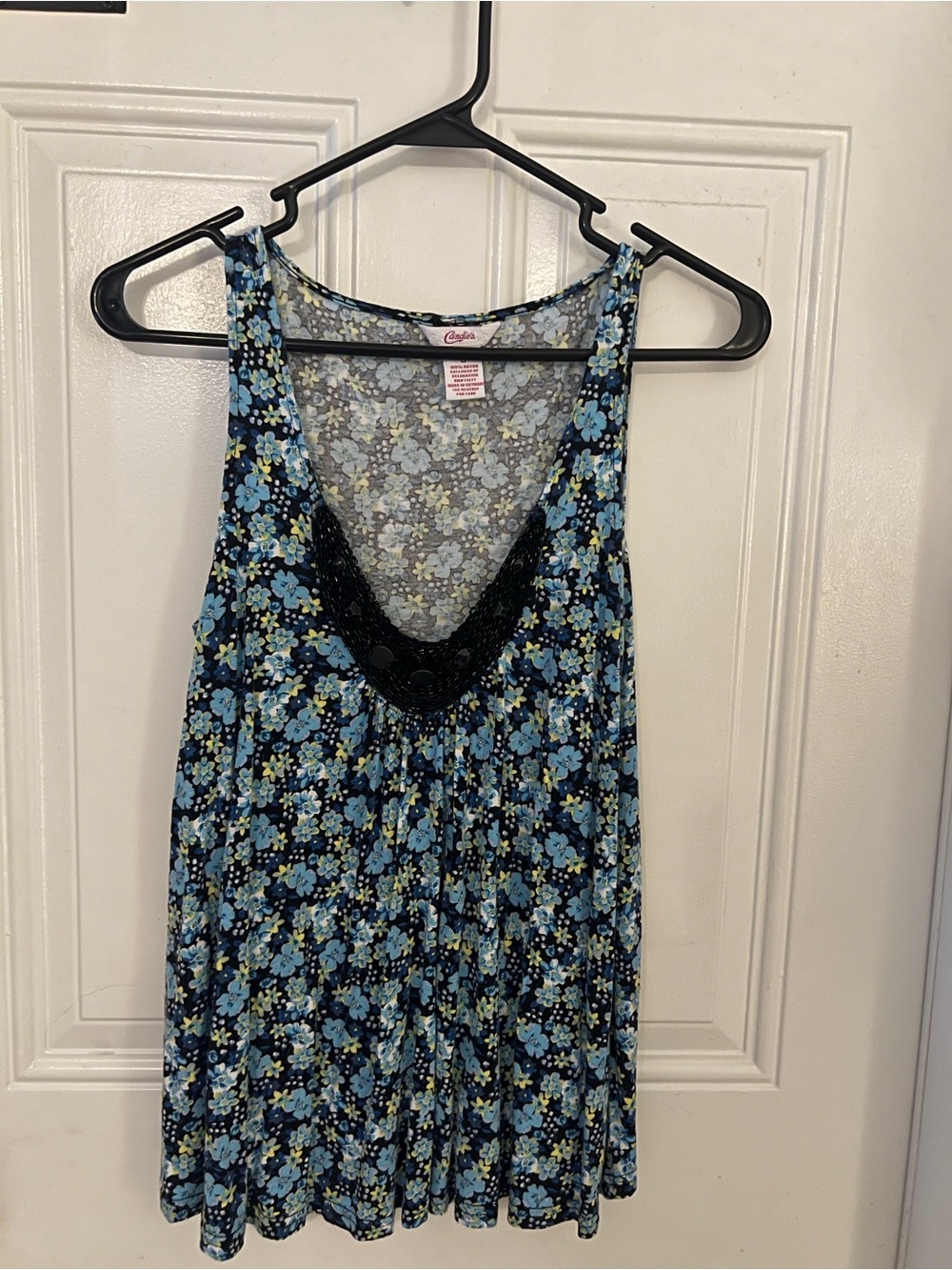 Candie's Floral Rayon Top in Blue and Yellow